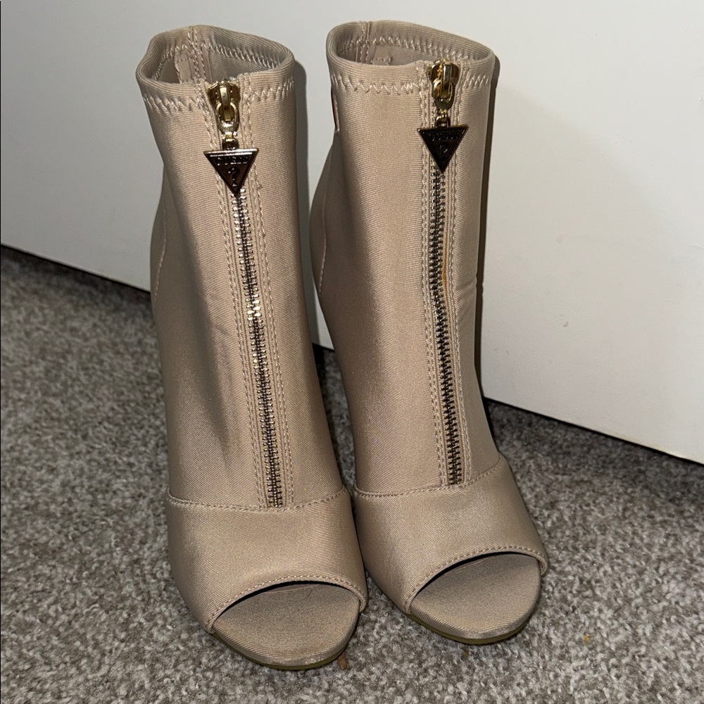 Guess Taupe Peep-Toe Heeled Boots